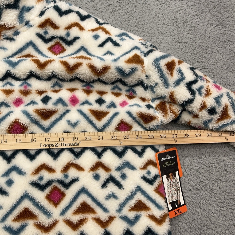 Eddie Bauer Plush Fleece 1/4 Zip Womens 2XL Vanilla Aztec Outdoor Gorpcore NEW - Picture 3 of 9